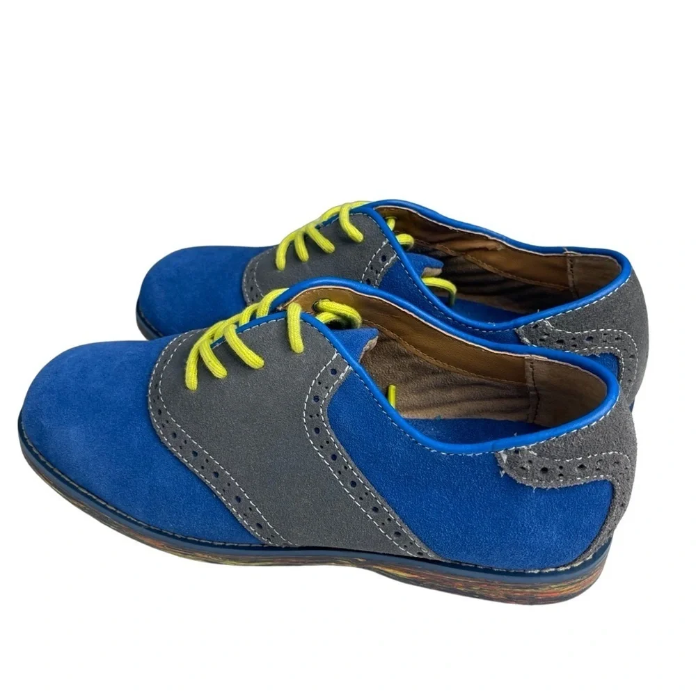 Florsheim Kenneth Jr III Oxford - gray/blue/yellow suede leather big boys size 6